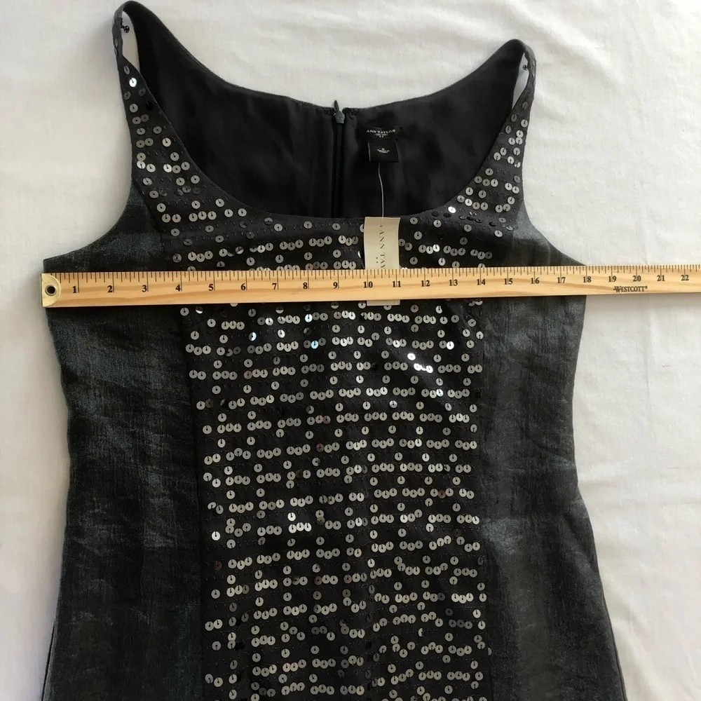 Ann Taylor Party Cocktail Gunmetal Silver Sequin Front Sheath Dress Size 8 NWT - Picture 12 of 14